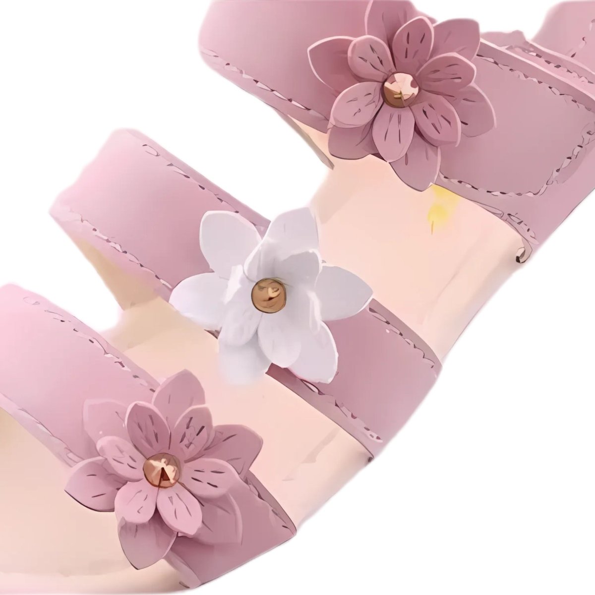 Summer floral kids sandals for girls, back view showing heel and ankle detail