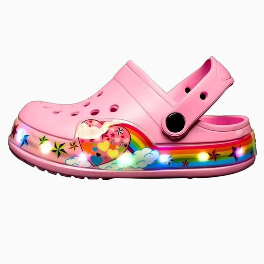 Side View of Heart Glow Pink Kids' Clogs