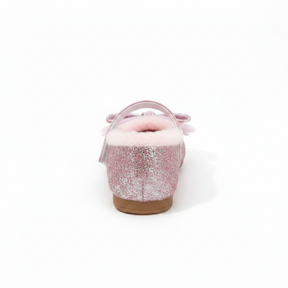 Girls Glitter Bow Plush Winter Flats
