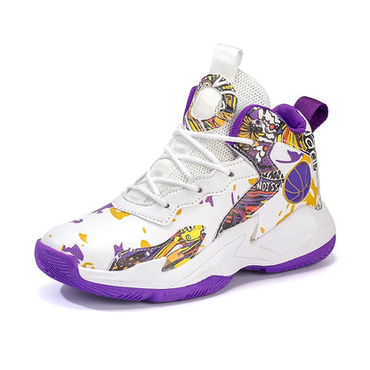 Kids High-Top Basketball Sneakers Graffiti