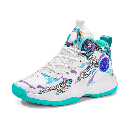 Kids High-Top Basketball Sneakers Graffiti