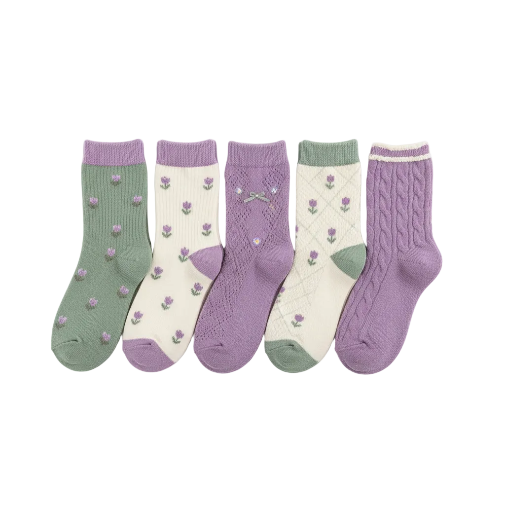 Purple Blossom Kids Cotton Socks 5 Pack