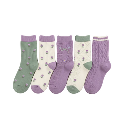 Purple Blossom Kids Cotton Socks 5 Pack