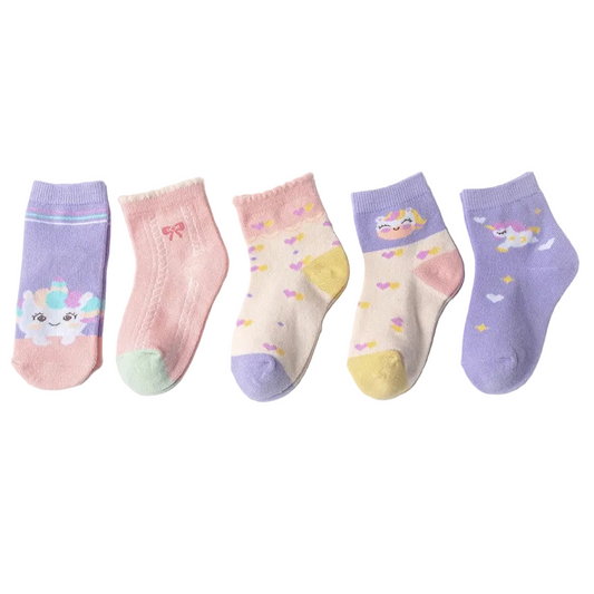 Unicorn Bow Kids Mid-Calf Socks 5 Pack