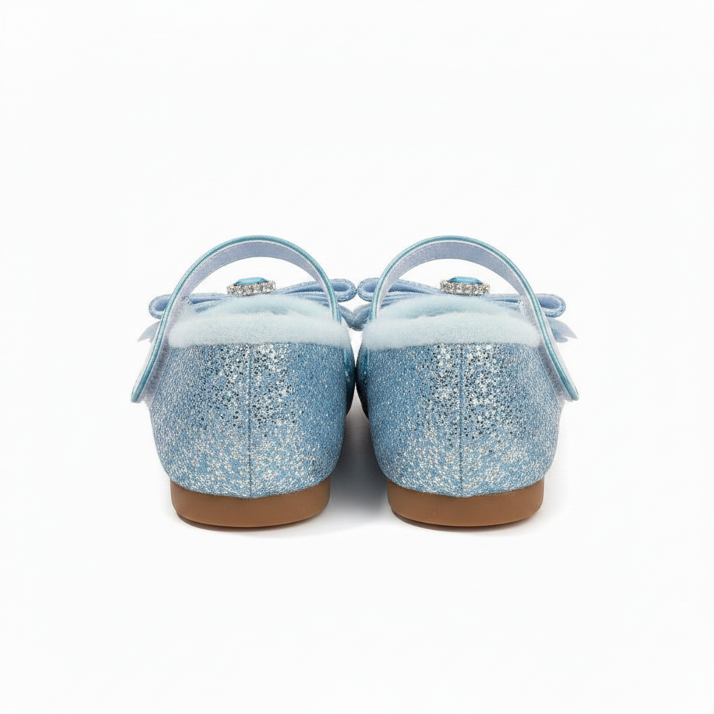 Girls Glitter Bow Plush Winter Flats