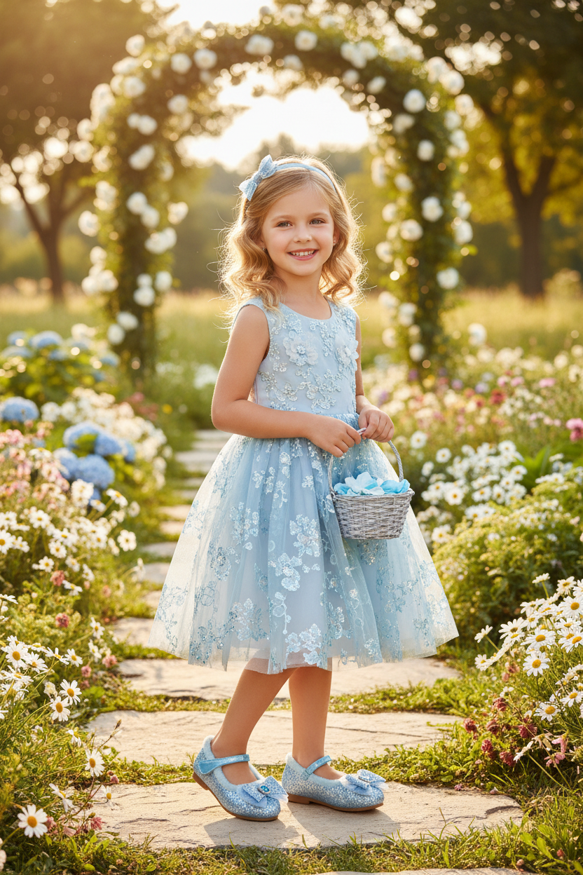 Girls Glitter Bow Plush Winter Flats