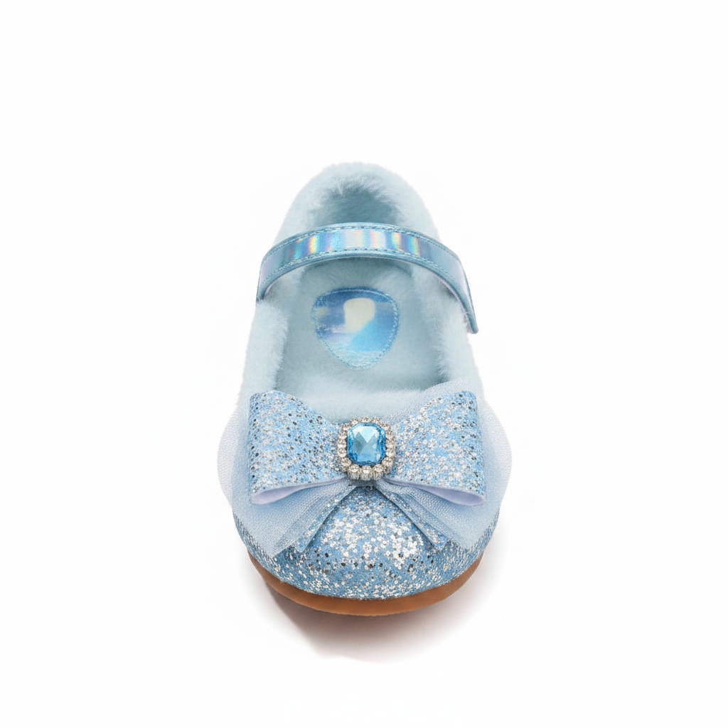 Girls Glitter Bow Plush Winter Flats