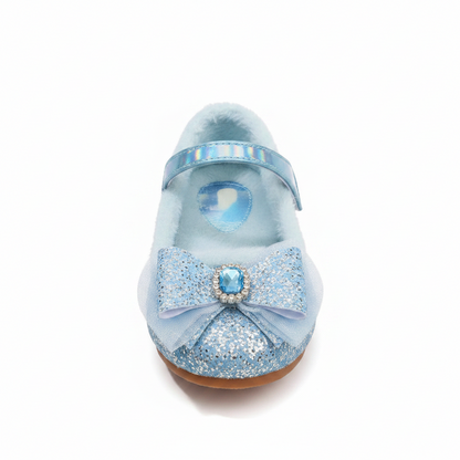 Girls Glitter Bow Plush Winter Flats