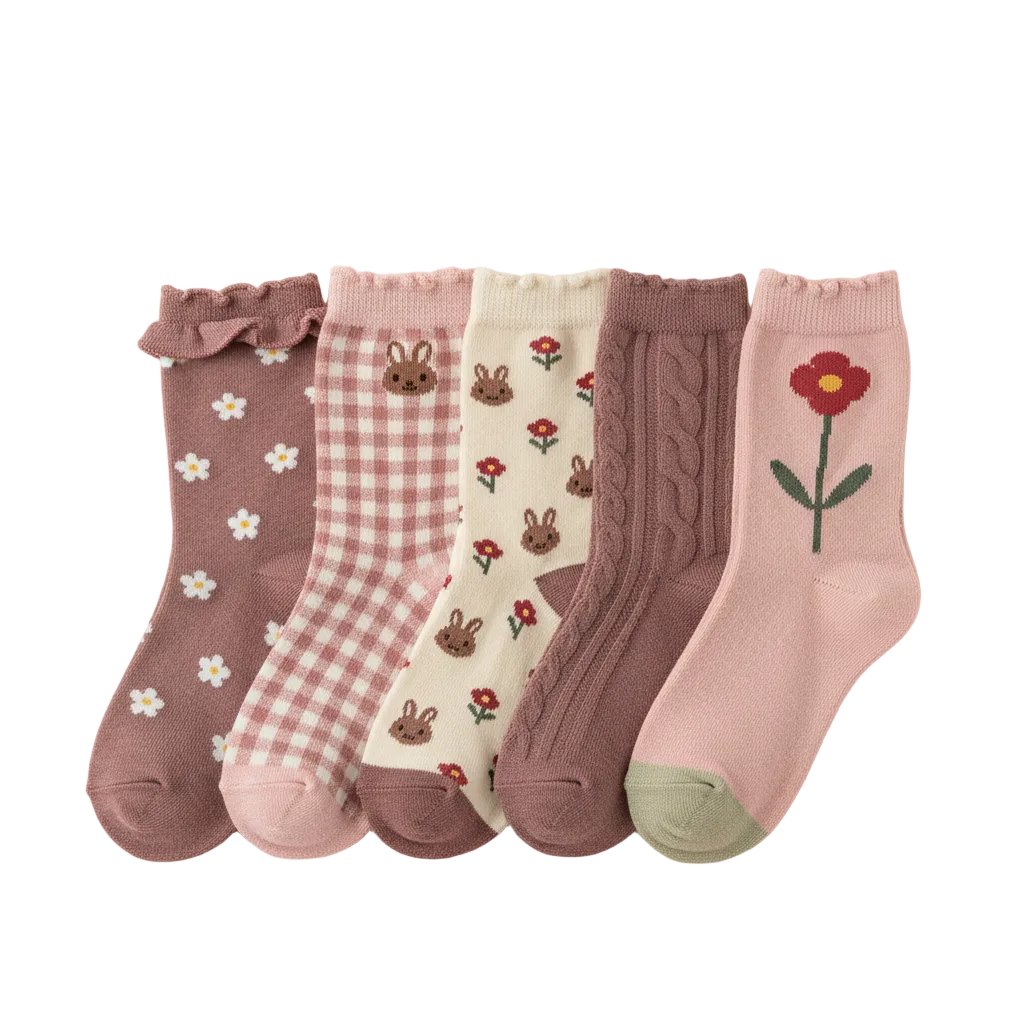 Autumn Leaves Kids Cotton Socks 5 Pack