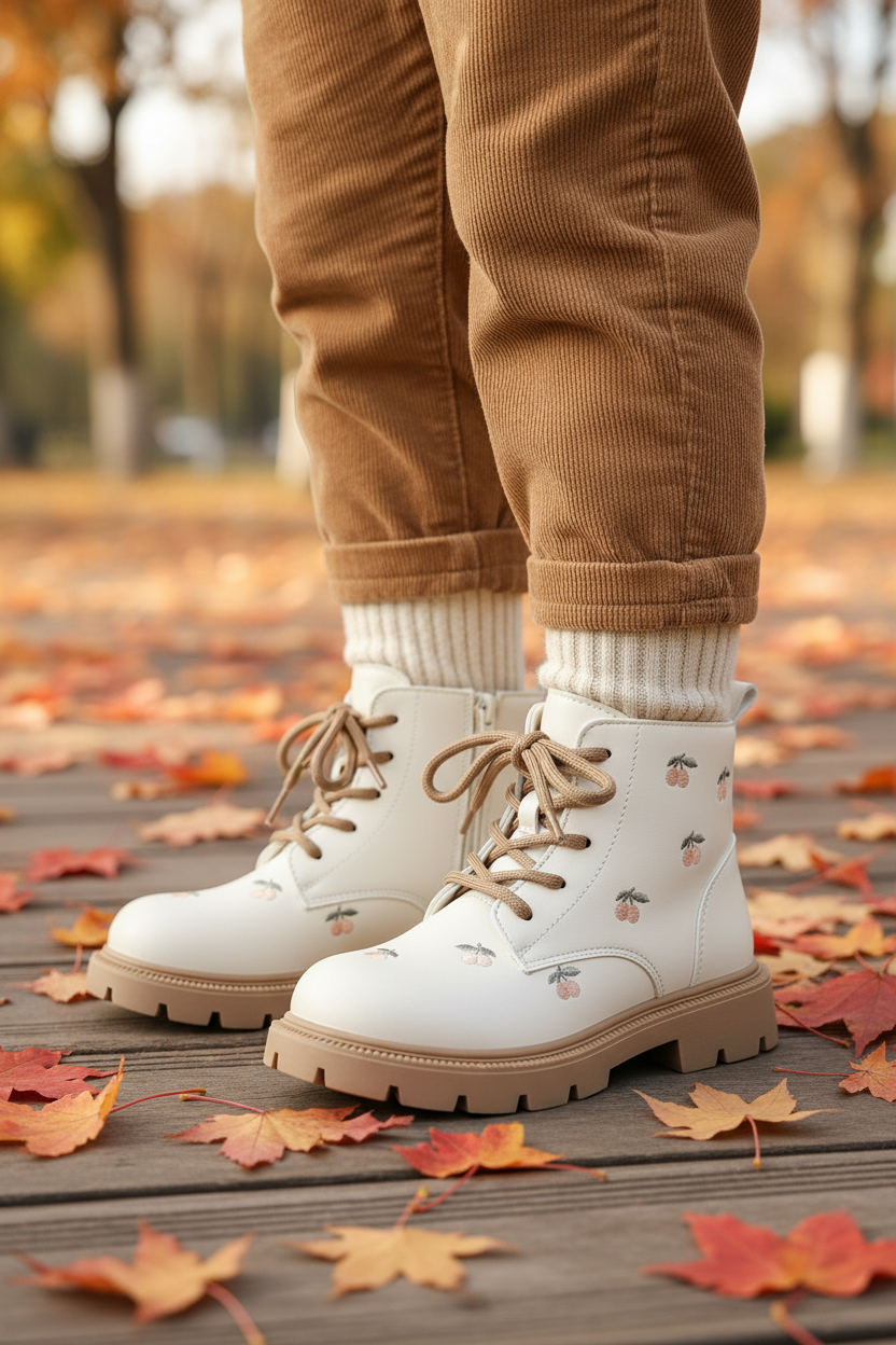 Blossom kids winter ankle boots, lifestyle view of the full shoe