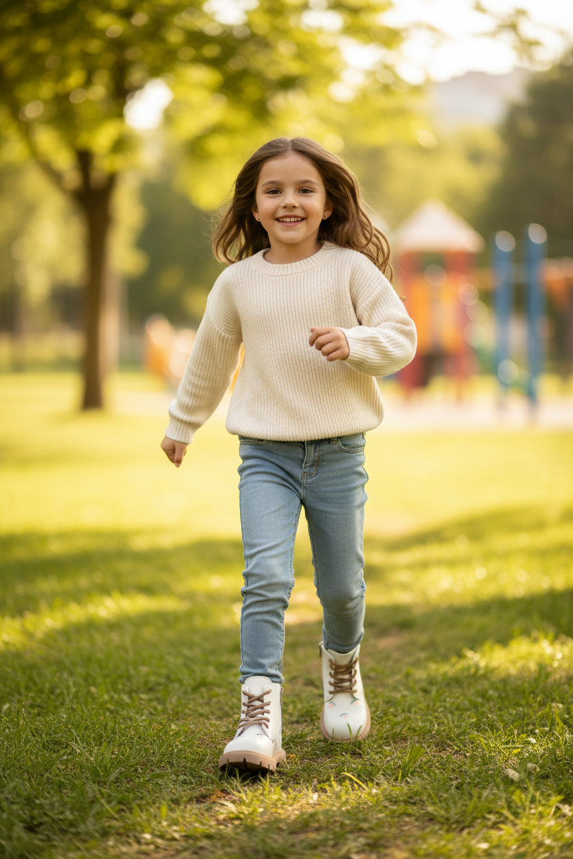 Blossom kids winter ankle boots, top-down view showing closure and fit