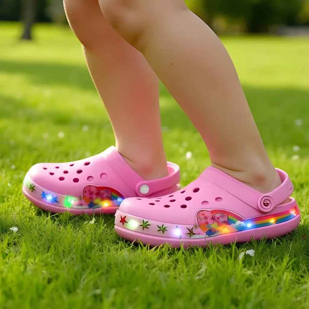 Heart LED Pink Clogs – Kids slides | Durable, comfy | Kiddos Kicks Australia