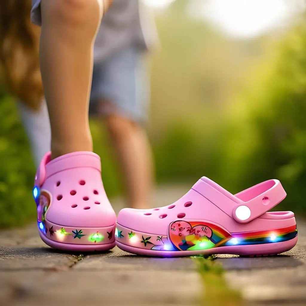 Heart LED Pink Clogs – Kids slides | Durable, comfy | Kiddos Kicks Australia