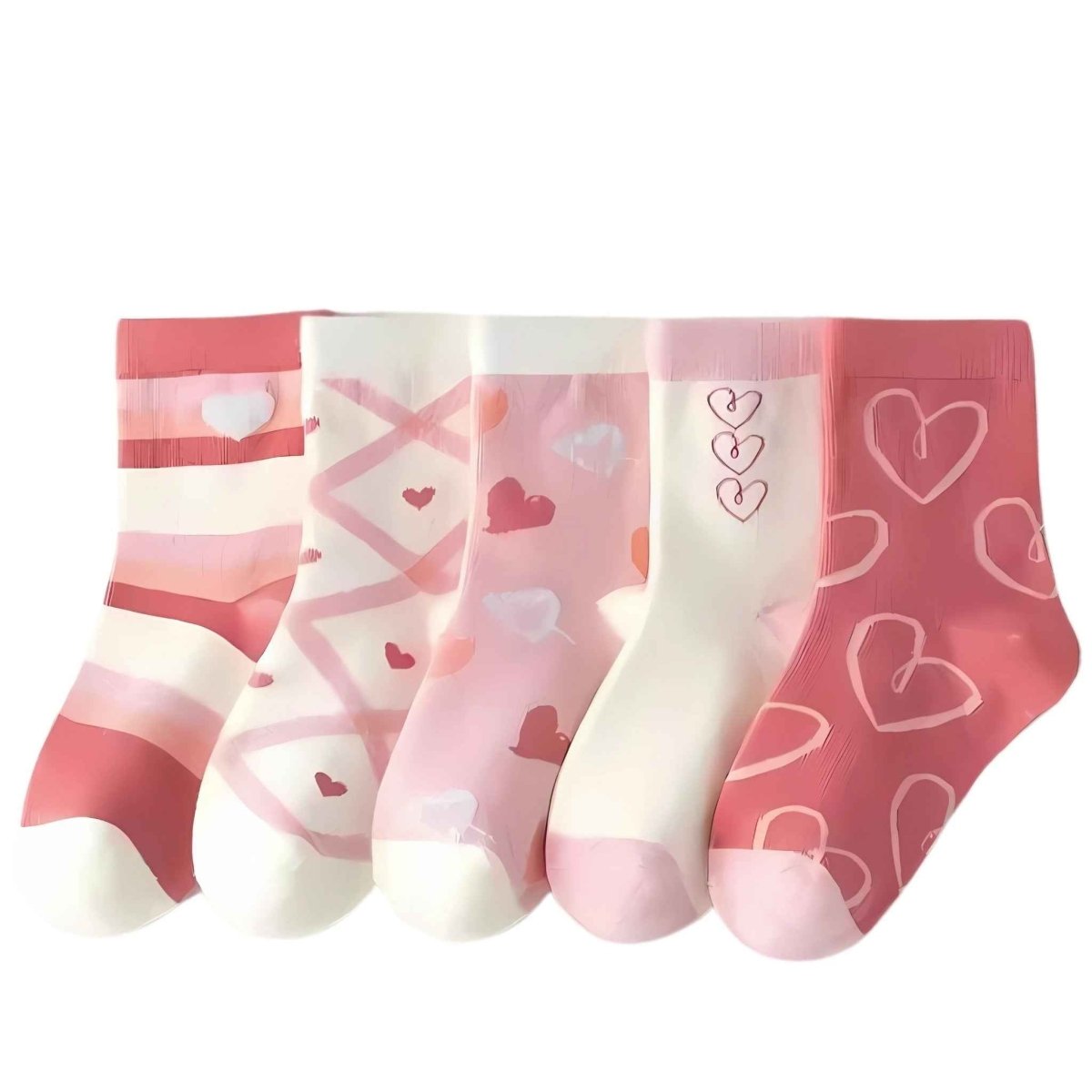 Heart - Print Cotton Kids Socks 5 Pack - Kids in 0 - 2 | Boys & Girls Shoes Online Australia | Kiddos Kicks