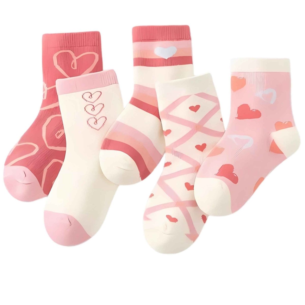Heart - Print Cotton Kids Socks 5 Pack - Kids in 0 - 2 | Boys & Girls Shoes Online Australia | Kiddos Kicks