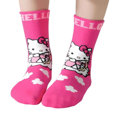 Hello Kitty kids cotton socks 5 pack, back view showing heel and ankle detail