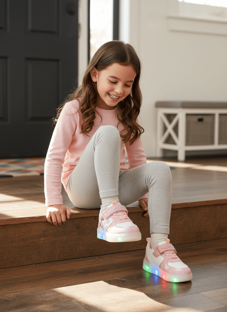 LED Kawaii Canvas Kids Sneakers – Kids in Pink | Durable, comfy | Kiddos Kicks Australia