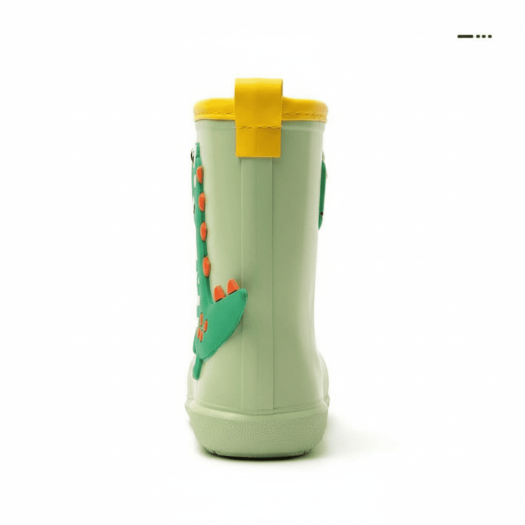 Dino waterproof kids rain boots, side profile showing sole and upper detail
