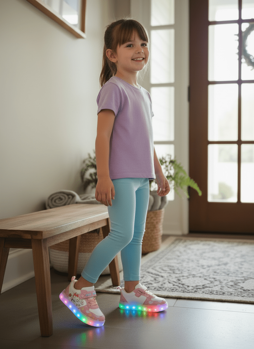 LED Kawaii Canvas Kids Sneakers – Kids in Pink | Durable, comfy | Kiddos Kicks Australia