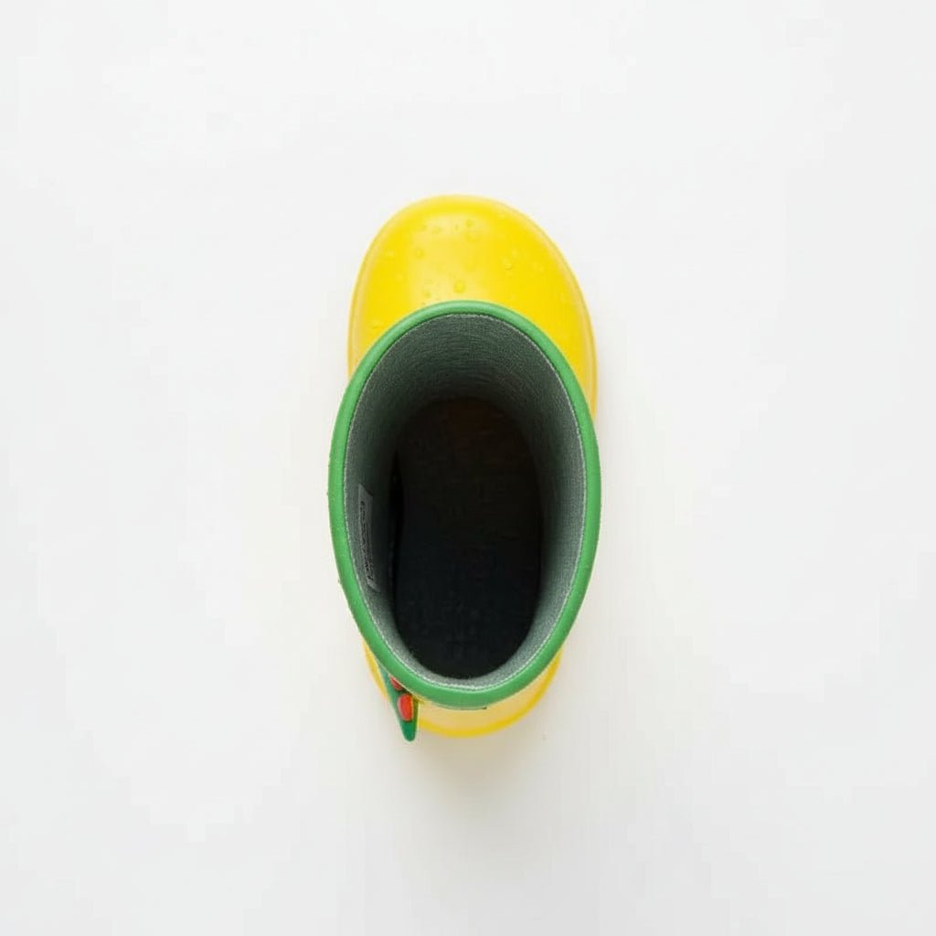 Dino waterproof kids rain boots, paired view showing both shoes together