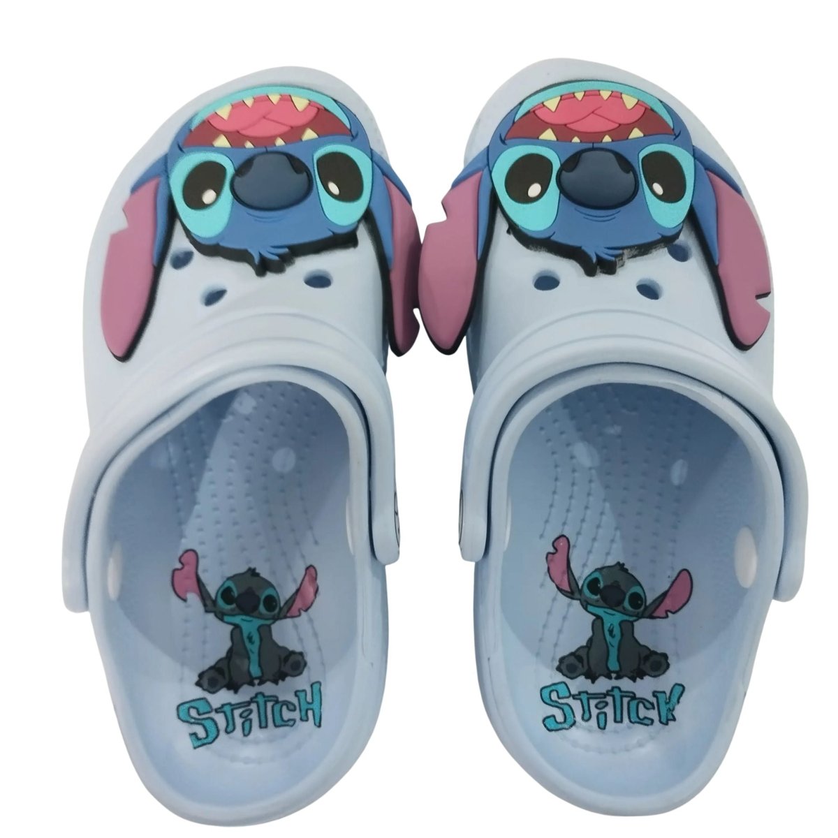 Blue Alien kids non-slip sandals, front view showing full design