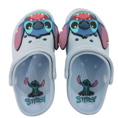 Blue Alien kids non-slip sandals, front view showing full design