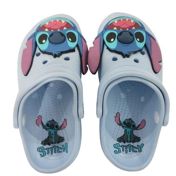 Blue Alien kids non-slip sandals, front view showing full design