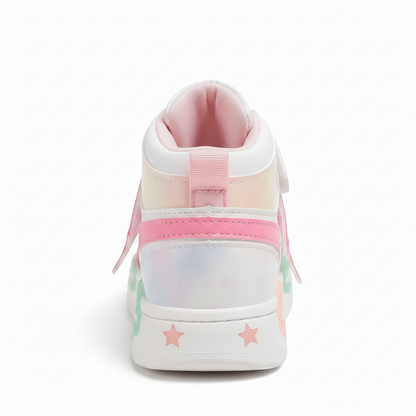 Pink Star kids high-top sneakers, angled view showing colour and shape