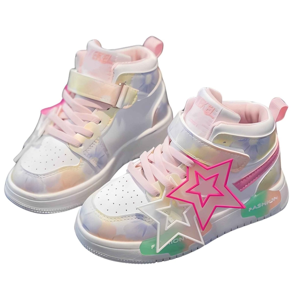 Pink Star kids high-top sneakers, side profile showing sole and upper detail