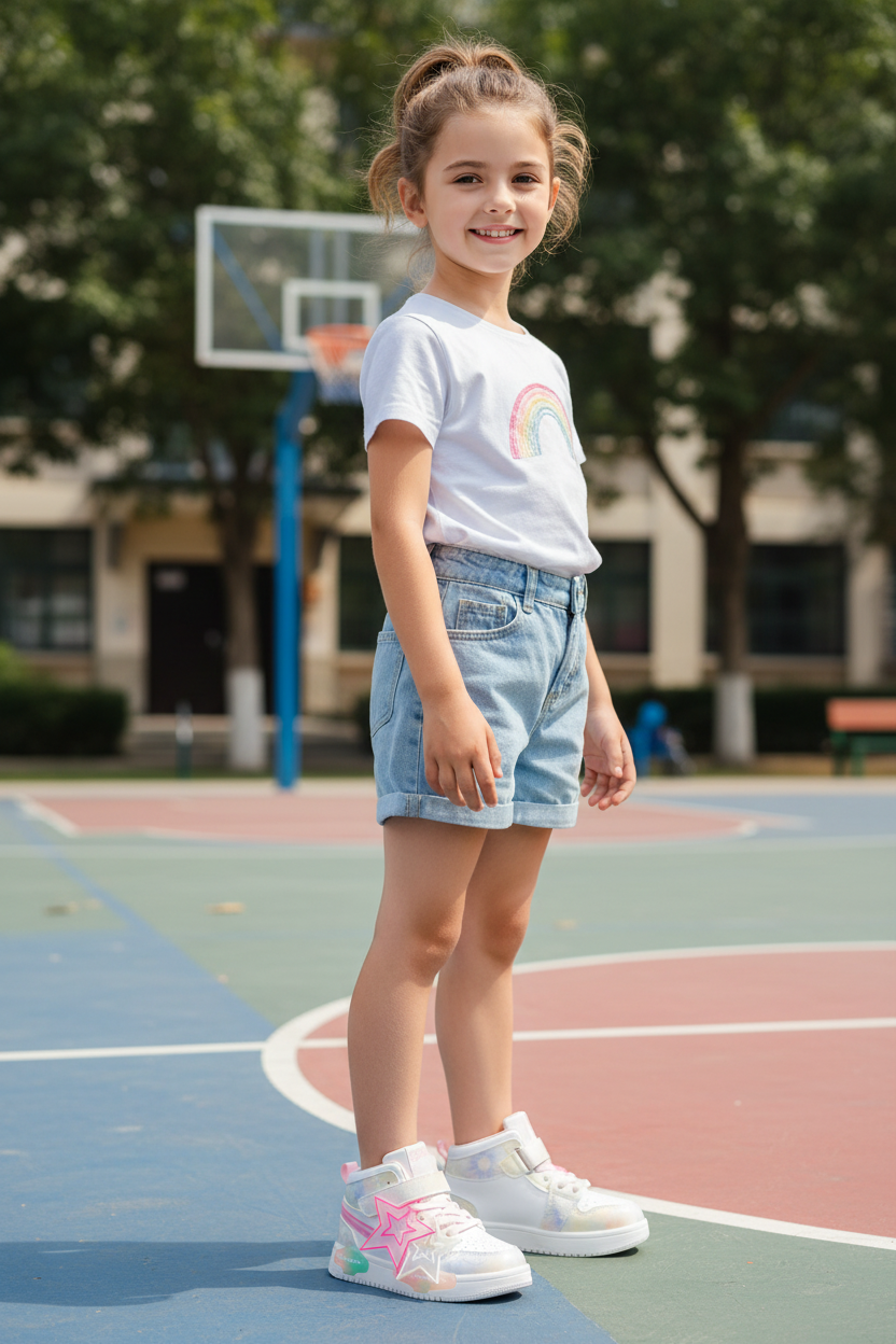 Pink Star kids high-top sneakers, back view showing heel and ankle detail