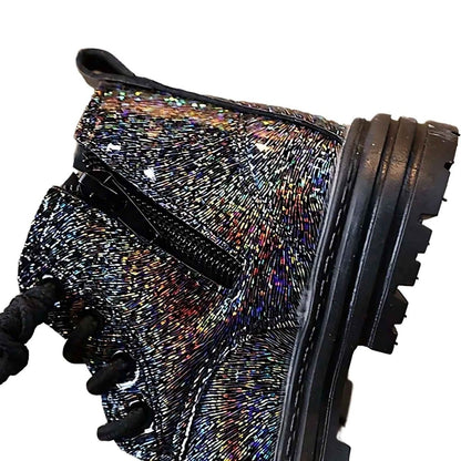 Princess Sparkle kids winter boots, close-up of design detail and material