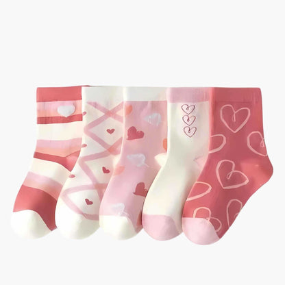 Girls' Love Heart Cotton Socks – 5 Pack - Kiddos Kicks