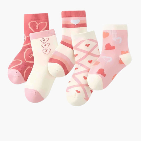 Girls' Love Heart Cotton Socks – 5 Pack - Kiddos Kicks