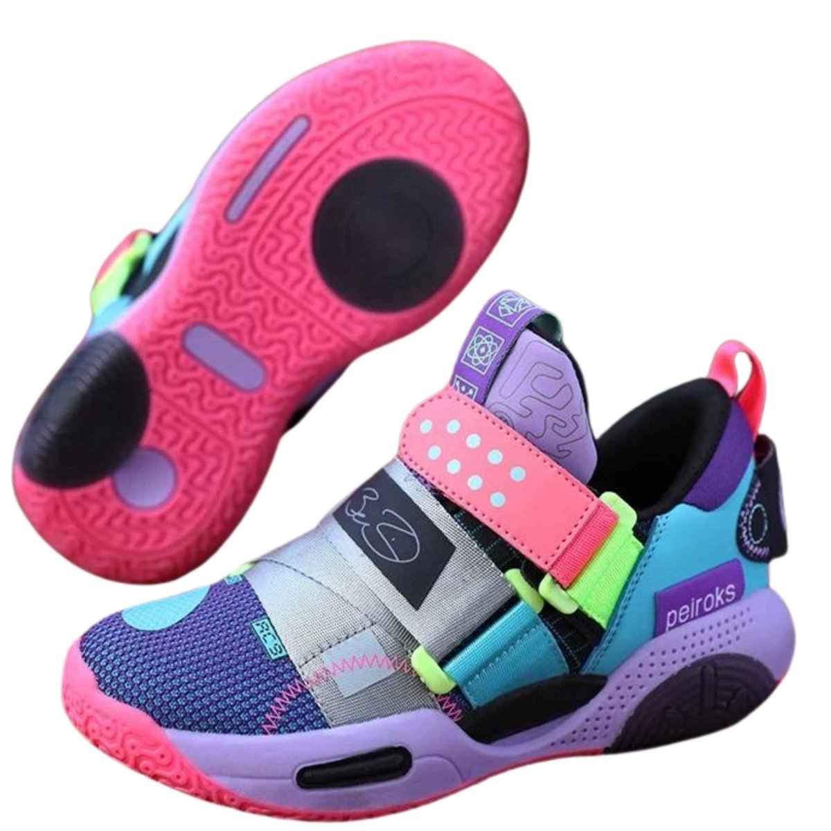Purple Court Reign kids sneakers, close-up of design detail and material