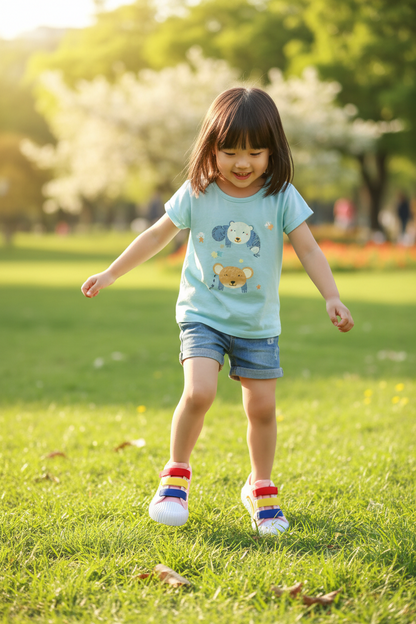 Rainbow Cloud Steps kids sneakers, lifestyle view of the full shoe