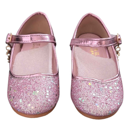Royal Princess sparkle kids heels, close-up of design detail and material