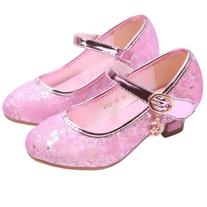 Royal Princess sparkle kids heels, angled view showing colour and shape