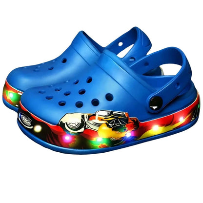 Turbo LED kids clogs, front view showing full design