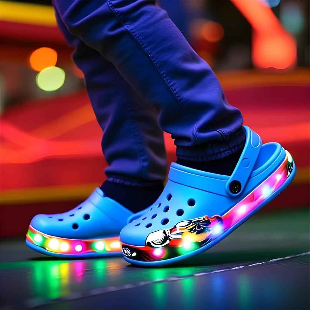 Turbo LED kids clogs, back view showing heel and ankle detail