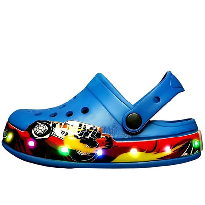 Turbo LED kids clogs, side profile showing sole and upper detail